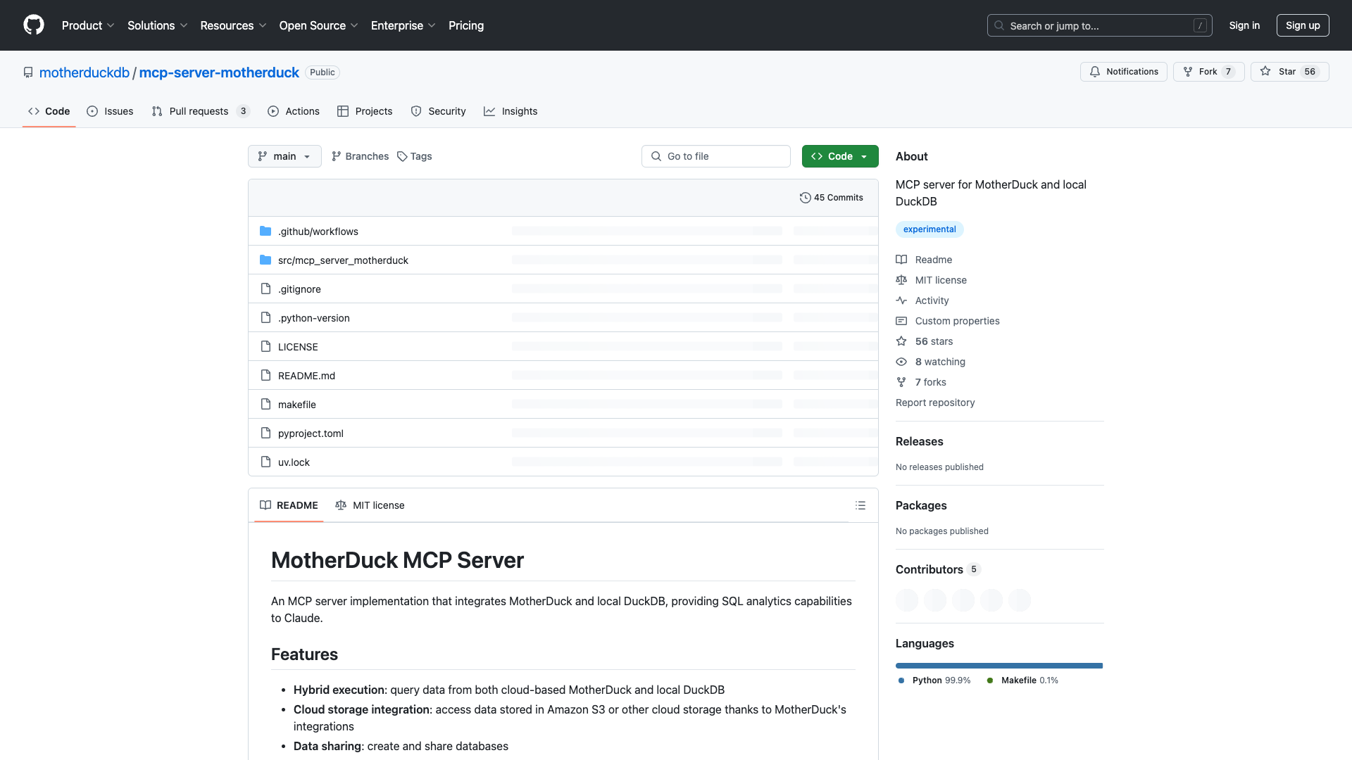 MCP Server for MotherDuck and DuckDB